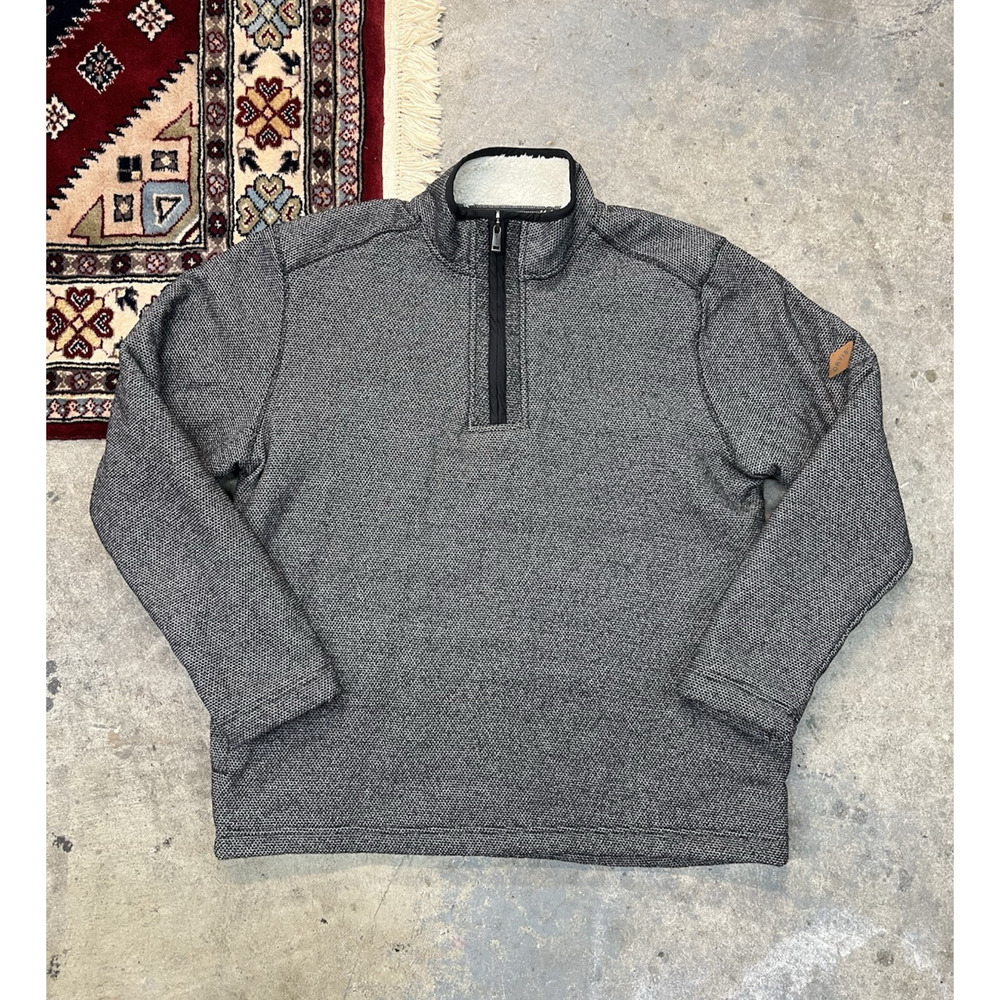 Orvis Jacket Mens XL Gray Sherpa Lined 1/4 Zip Pockets Pullover Sweater